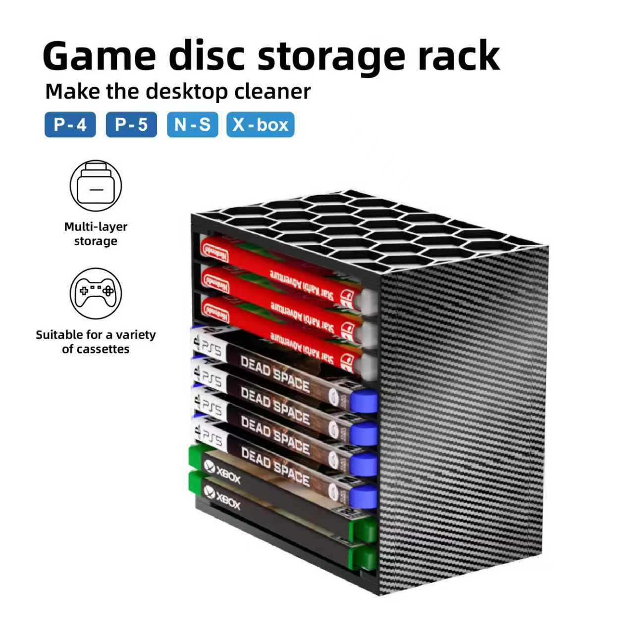 Gaming Console Organizer - Multi-Layer Game Cassette Storage Rack, Desktop