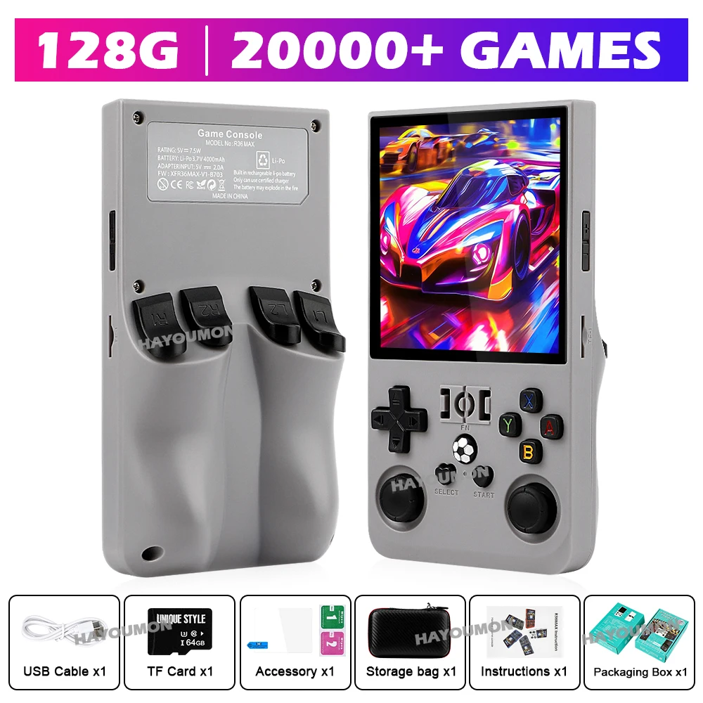 R36 Max Gray Handheld Gaming P - Gaming Console R36 Max ulasan dan harga